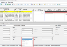 The expanded Primary Constraint dropdown menu in Primavera P6, displaying options like Start On, Mandatory Finish, and As Late As Possible.